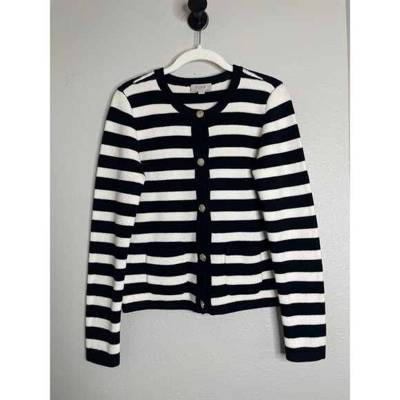 LOFT Sweaters - LOFT Black White Striped Cardigan Parisian Chic Minimalist Size M